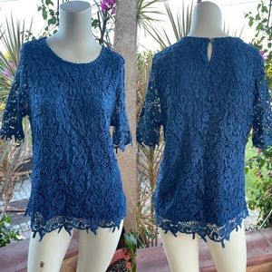 Philosophy Republic Clothing Lace Short Sleeve Pullover Blouse LARGE
